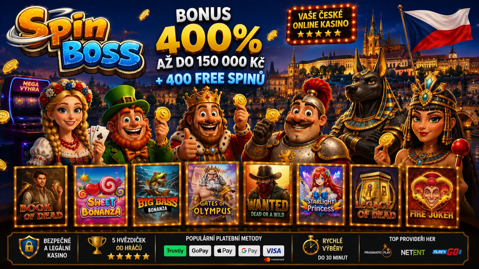 SpinBoss casino – bonus 400 % až do 150 000 Kč + 400 free spinů
