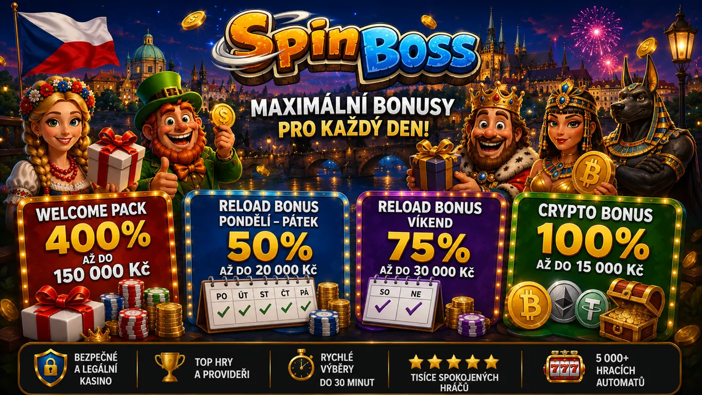 SpinBoss maximální bonusy pro každý den – welcome pack, reload a crypto bonus